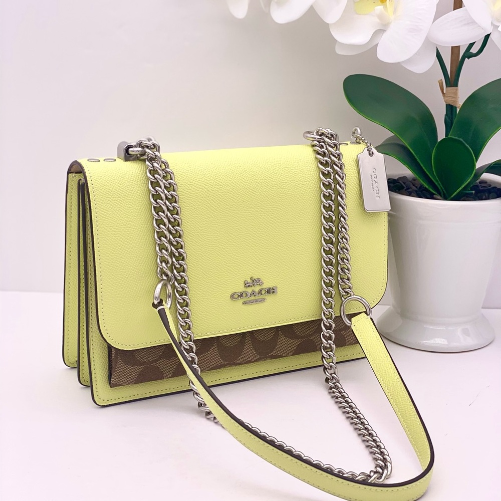 Coach Neon Yellow and Brown Signature Crossbody Bag